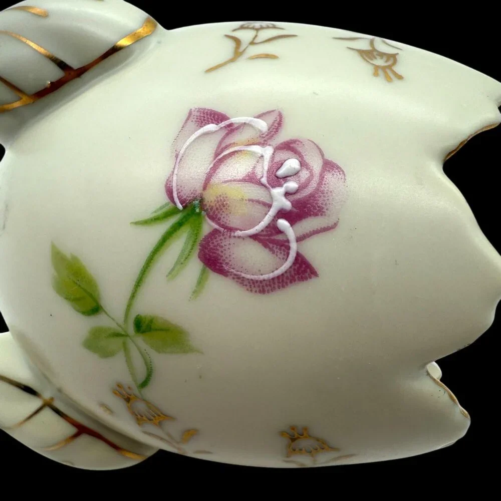 INARCO Broken Egg Planter Footed Vase Vtg 60s Hand Painted Roses Easter Spring